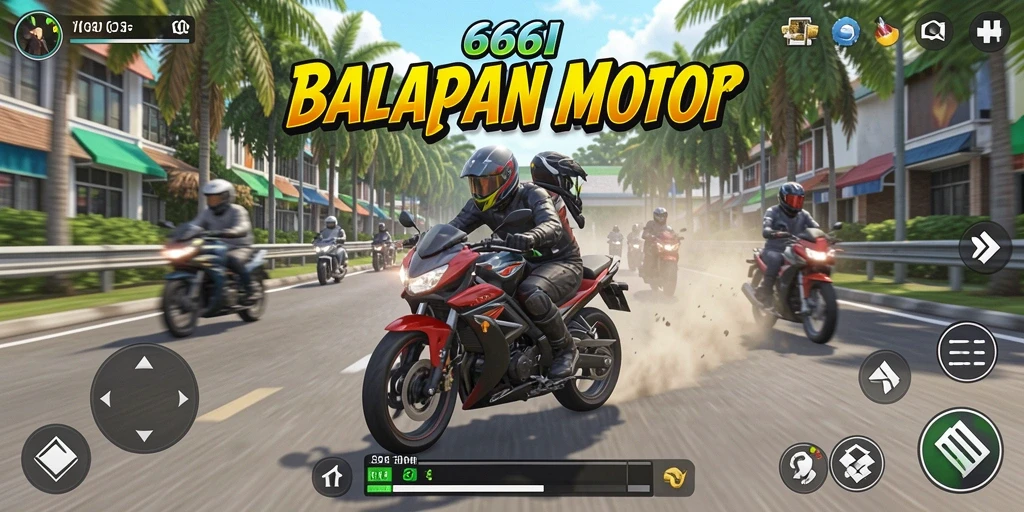 Gameplay seru 666I dengan balapan motor cepat dan menantang.