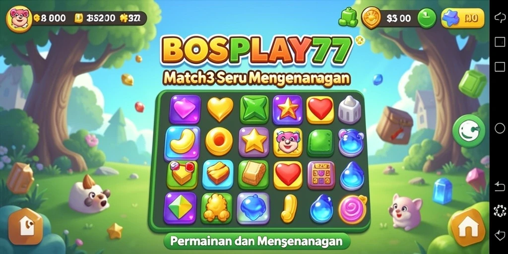Gameplay seru dari BOSPLAY77 dengan tantangan Match-3 yang memikat.
